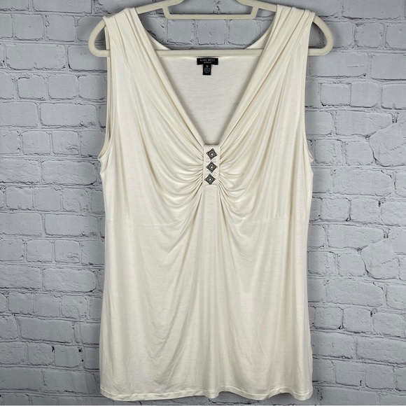 NINE WEST lightweight beige beaded embellished v-neck tank top, size 1X - Picture 1 of 12